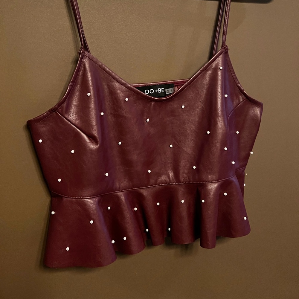 Leather, pearl top